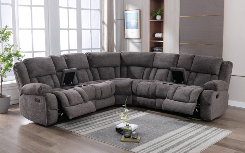 Recliner Corner Sectional with Fabric - Grey