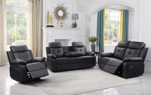 Recliner Set - 3 Piece with Bonded Leather - Black
