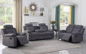 Recliner Set - 3 Piece with Chenille Fabric - Grey