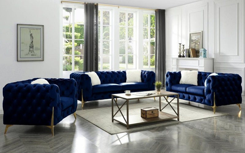 Sofa Set with Posh Velvet Fabric - 3 Piece - Grey