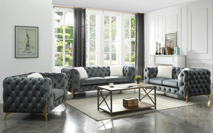 Sofa Set with Posh Velvet Fabric- 3 Piece - Black
