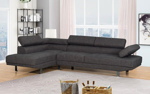 Fabric Sectional with Adjustable Headrest and Chaise - Grey