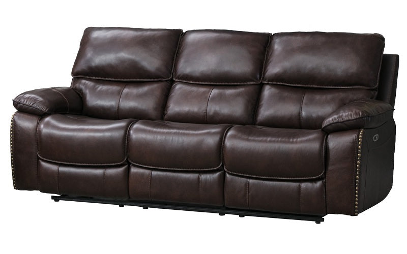 Power Recliner Set - 3 Piece with Genuine Leather Match - Brown