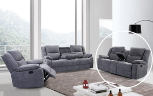 Recliner Set - 3 Piece with Chenille Fabric - Grey