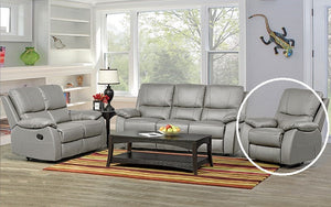 Recliner Set - 3 Piece with Genuine Leather - Light Grey