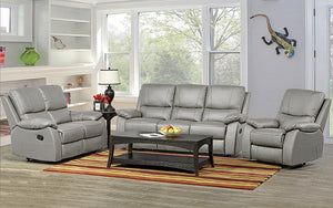 Recliner Set - 3 Piece with Genuine Leather - Light Grey