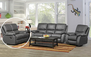 Recliner Set - 3 Piece with Genuine Leather - Charcoal