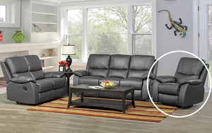 Recliner Set - 3 Piece with Genuine Leather - Charcoal