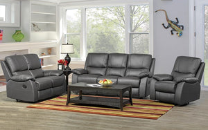 Recliner Set - 3 Piece with Genuine Leather - Charcoal