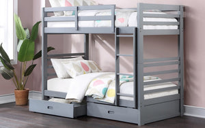 Bunk Bed - Twin over Twin with 2 Drawers Solid Wood - White | Grey
