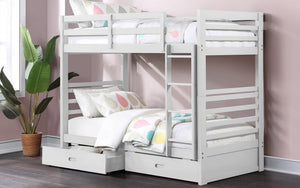 Bunk Bed - Twin over Twin with 2 Drawers Solid Wood - White | Grey