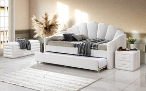 Fabric Day Bed with Panel Tufted and Twin Trundle  - White