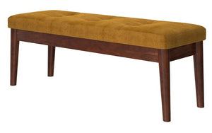 Velvet Fabric Bench with Solid Wood Legs - Charcoal | Mustard