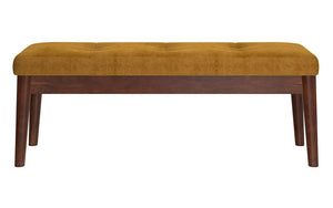 Velvet Fabric Bench with Solid Wood Legs - Charcoal | Mustard
