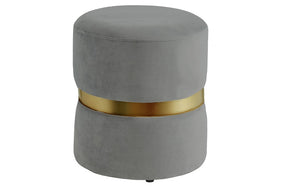 Velvet Fabric Ottoman with Gold Accent - Grey | Black