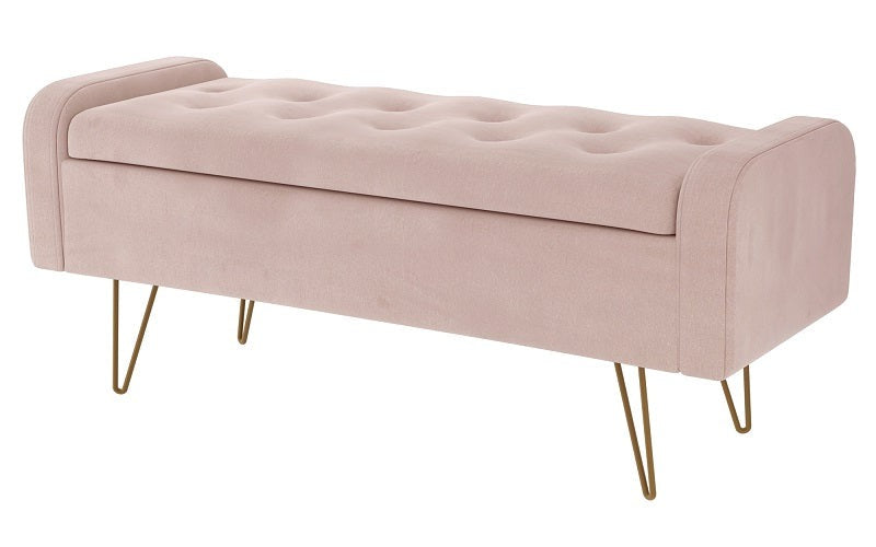 Velvet Fabric Storage Bench or Ottoman with Metal Gold Legs - Blue | Pink