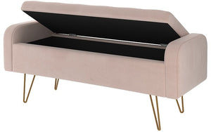 Velvet Fabric Storage Bench or Ottoman with Metal Gold Legs - Blue | Pink