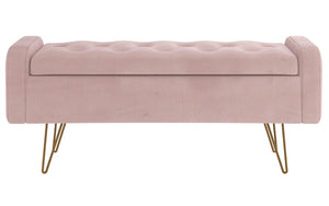 Velvet Fabric Storage Bench or Ottoman with Metal Gold Legs - Blue | Pink