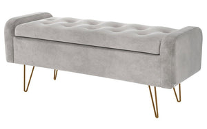 Velvet Fabric Storage Bench or Ottoman with Metal Gold Legs - Black | Grey