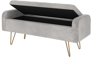 Velvet Fabric Storage Bench or Ottoman with Metal Gold Legs - Black | Grey
