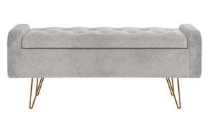 Velvet Fabric Storage Bench or Ottoman with Metal Gold Legs - Black | Grey