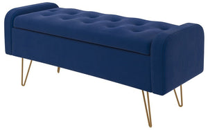 Velvet Fabric Storage Bench or Ottoman with Metal Gold Legs - Blue | Pink