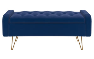 Velvet Fabric Storage Bench or Ottoman with Metal Gold Legs - Blue | Pink