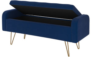 Velvet Fabric Storage Bench or Ottoman with Metal Gold Legs - Blue | Pink
