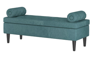 Textured Fabric Storage Ottoman Bench with Solid Wood Legs - Grey | Aqua | Yellow