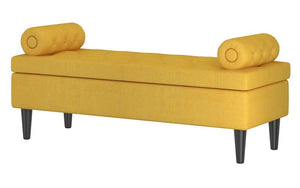Textured Fabric Storage Ottoman Bench with Solid Wood Legs - Grey | Aqua | Yellow