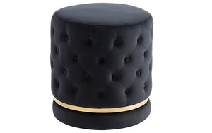 Velvet Fabric Ottoman with Gold Accent - Black