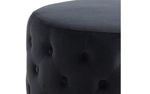 Velvet Fabric Ottoman with Gold Accent - Black