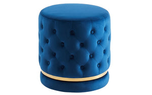 Velvet Fabric Ottoman with Gold Accent - Blue
