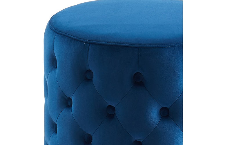 Velvet Fabric Ottoman with Gold Accent - Blue