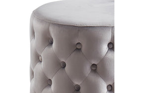 Velvet Fabric Ottoman with Gold Accent - Grey