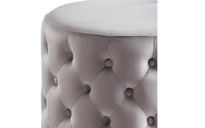 Velvet Fabric Ottoman with Gold Accent - Grey