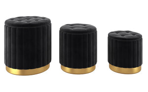 Velvet Fabric 3-piece Storage Ottoman Set with Stainless Steel Gold Base - Pink | Black