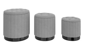 Velvet Fabric 3-piece Storage Ottoman Set with Stainless Still Black Base - Grey | Teal