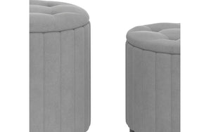 Velvet Fabric 3-piece Storage Ottoman Set with Stainless Still Black Base - Grey | Teal