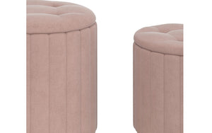 Velvet Fabric 3-piece Storage Ottoman Set with Stainless Steel Gold Base - Pink | Black