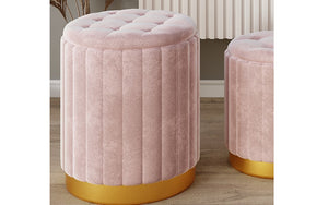 Velvet Fabric 3-piece Storage Ottoman Set with Stainless Steel Gold Base - Pink | Black