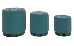 Velvet Fabric 3-piece Storage Ottoman Set with Stainless Still Black Base - Grey | Teal