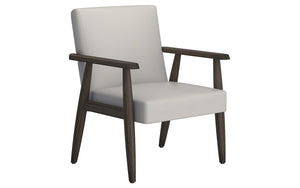 Accent Chair Leather with Solid Wood Legs - Grey-Beige