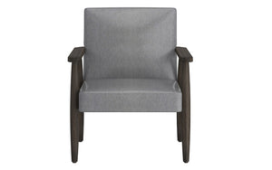 Accent Chair Leather with Solid Wood Legs - Grey