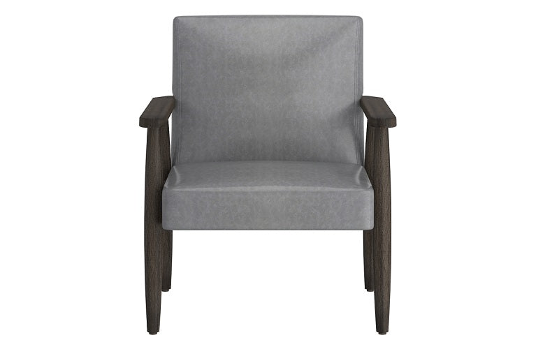 Accent Chair Leather with Solid Wood Legs - Grey