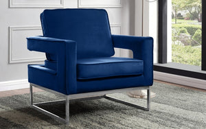Accent Chair Velvet Fabric with Stainless Steel Frame - Blue