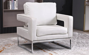 Accent Chair Leather with Stainless Steel Frame - Whiter