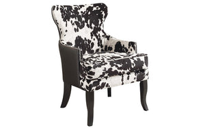 Accent Chair Cow Hide Fabric & Leather Back with Dark Legs - Black