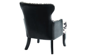 Accent Chair Cow Hide Fabric & Leather Back with Dark Legs - Black