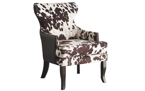 Accent Chair Cow Hide Fabric & Leather Back with Dark Legs - Brown